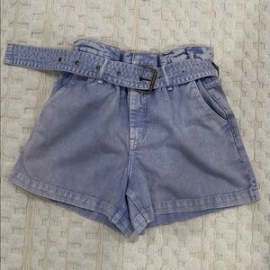 NWOT - Paperbag Waist Denim Shorts - Blue Acid Wash